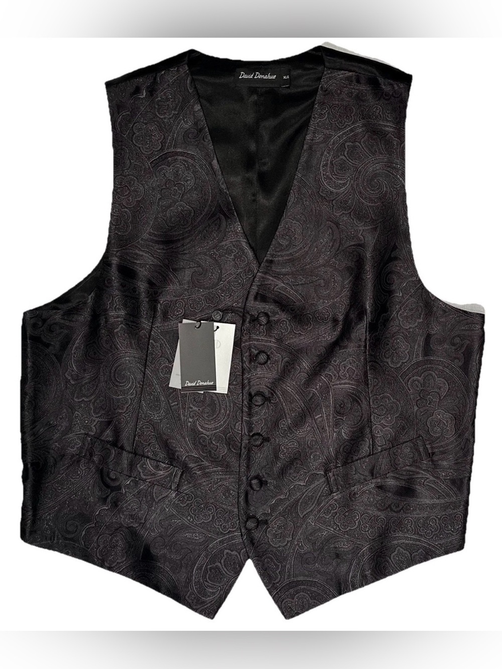 $250 NEW 100% ITALY SILK SATIN FORMAL VEST WEDDING TUX BLK PAISLEY DAVID DONAHUE